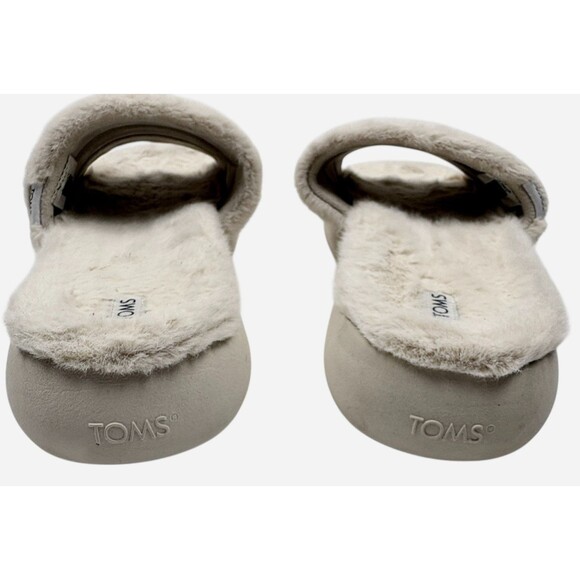 TOMS Faux Fur Quilted Slide Slippers Ivory Cozy Indoor Glam House Shoes 11 - Picture 7 of 9